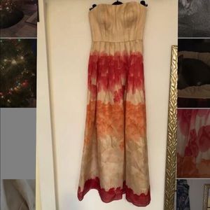 Kay Unger - size 2 red orange beige strapless dress
